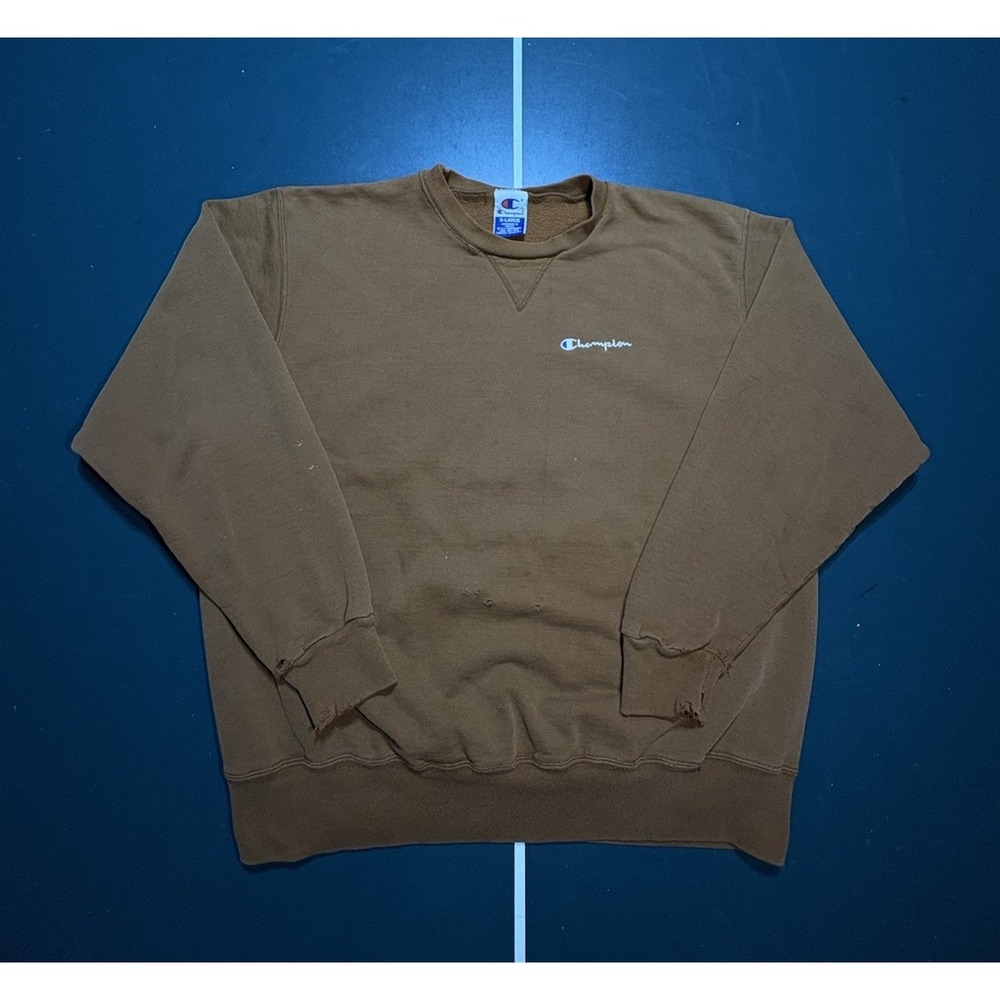 Vintage 90s Champion Crewneck Sweatshirt Men's XL Faded Brown Script Logo‎